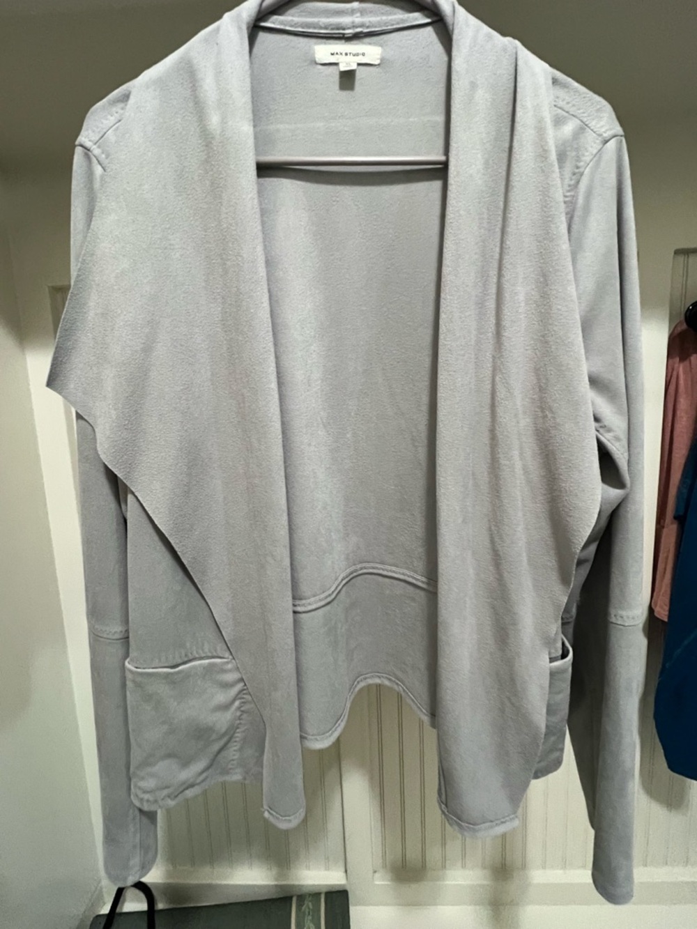 Max Studio Light Gray Open-Front Draped Cardigan